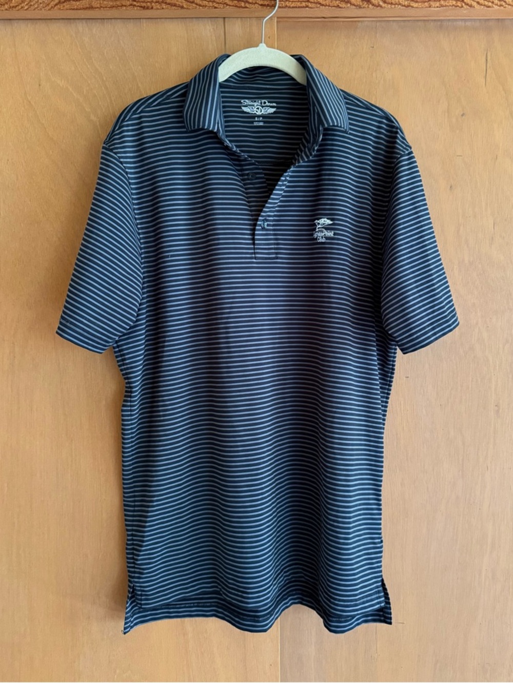 Striped Black & Gray Men's Polo Shirt with Cypress Point Club logo
